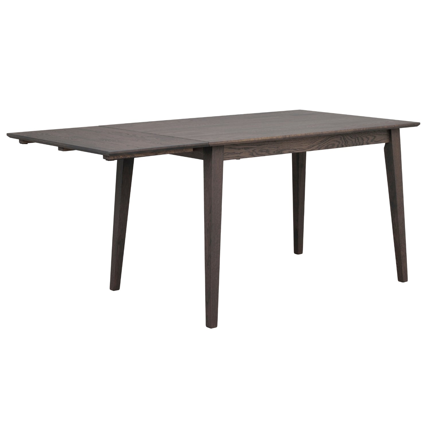 Filippa-ruokapöytä savutammen värisenä ja 45 cm pituisella klaffiosalla.