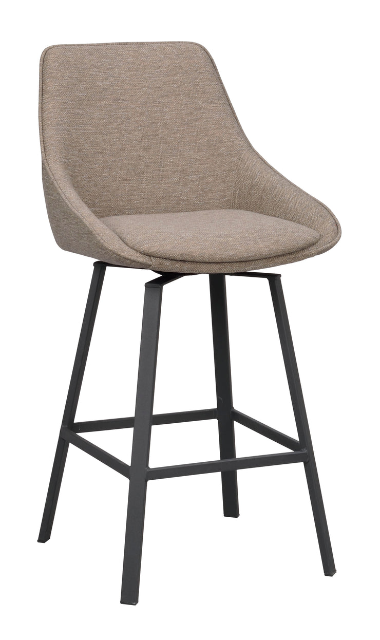 Tumma beige Alison-baarituoli pyörivällä istuinosalla.