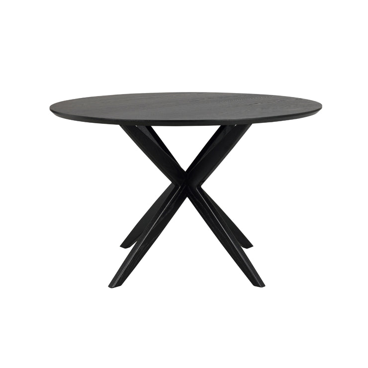 Pyöreä musta Calverton-ruokapöytä on halkaisijaltaan 120 cm ja pöydässä on ainutlaatuinen design-jalka.