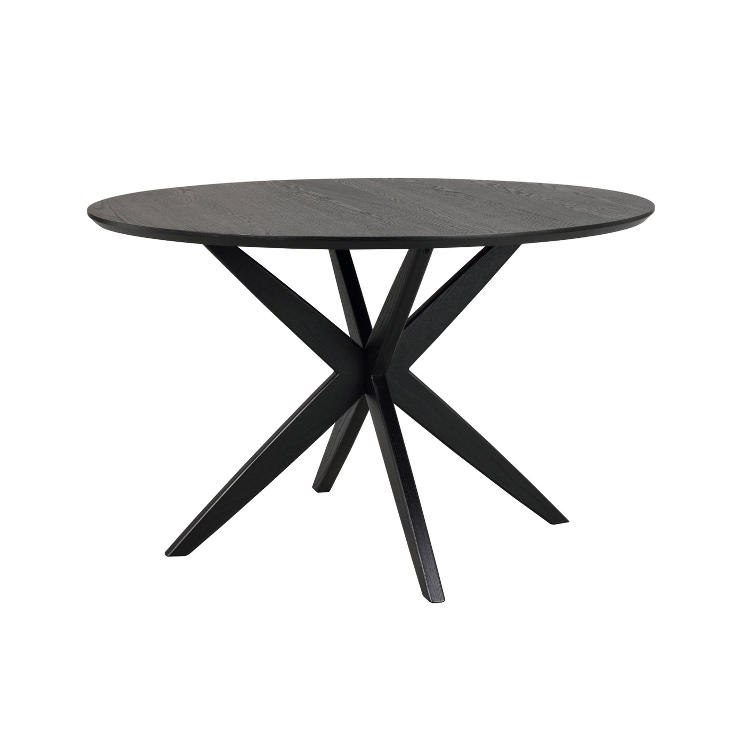 Pyöreä musta Calverton-ruokapöytä on halkaisijaltaan 120 cm ja pöydässä on ainutlaatuinen design-jalka.