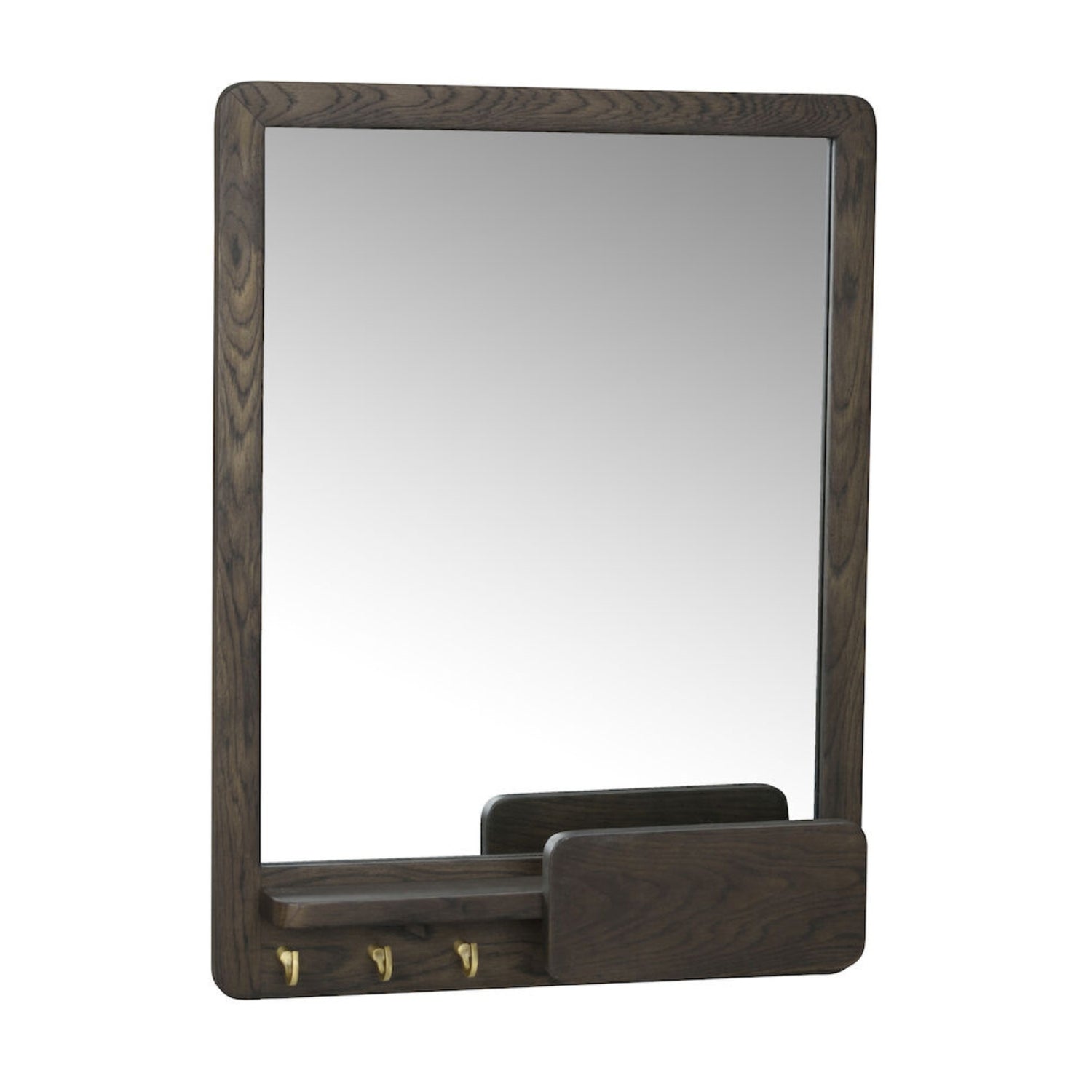 Savutammenvärinen Inverness-peili 60 x 45 cm kullanvärisillä koukuilla.