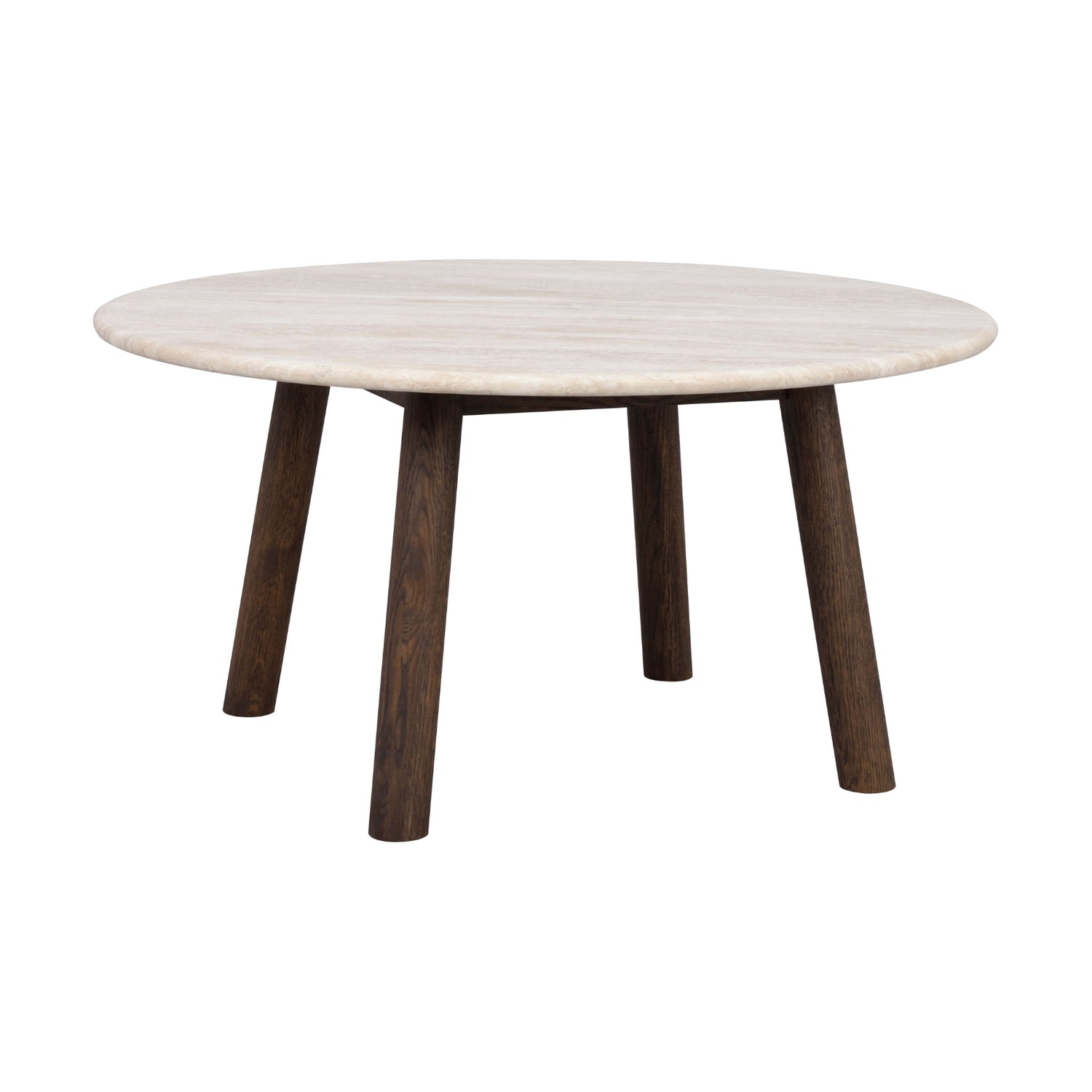 Savutammenvärinen Taransay-sohvapöytä 90 cm. Pöytätaso on travertiinikiveä ja jalat FSC-sertifioitua tammea.