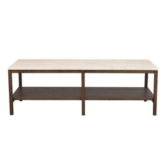 Savutammenvärinen Orwel-sohvapöytä 140 x 60 cm. Sohvapöydässä on myös kätevä alataso vaikkapa koriste-esineille.