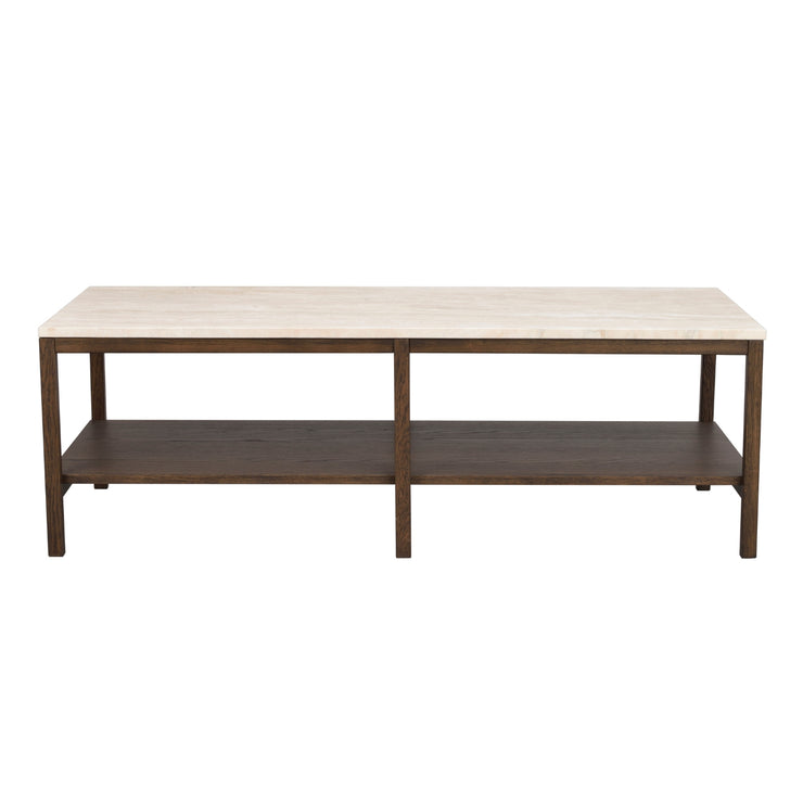 Savutammenvärinen Orwel-sohvapöytä 140 x 60 cm. Sohvapöydässä on myös kätevä alataso vaikkapa koriste-esineille.