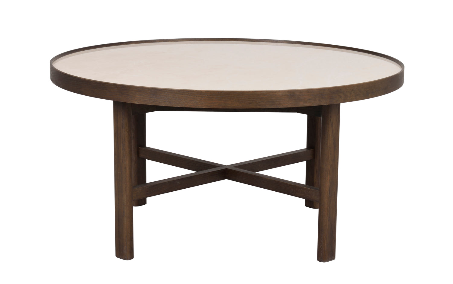 Savutammenvärinen Marsden-sohvapöytä 90 cm. Beige keraaminen kansi.