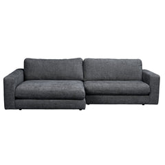 Tummanharmaa Duncan 3-istuttava sohva Robin (#66)-kankaalla. Divaaniosa vasemmalla.