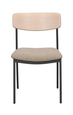 Valkotammenvärinen Maymont-tuoli beigellä istuinosalla.