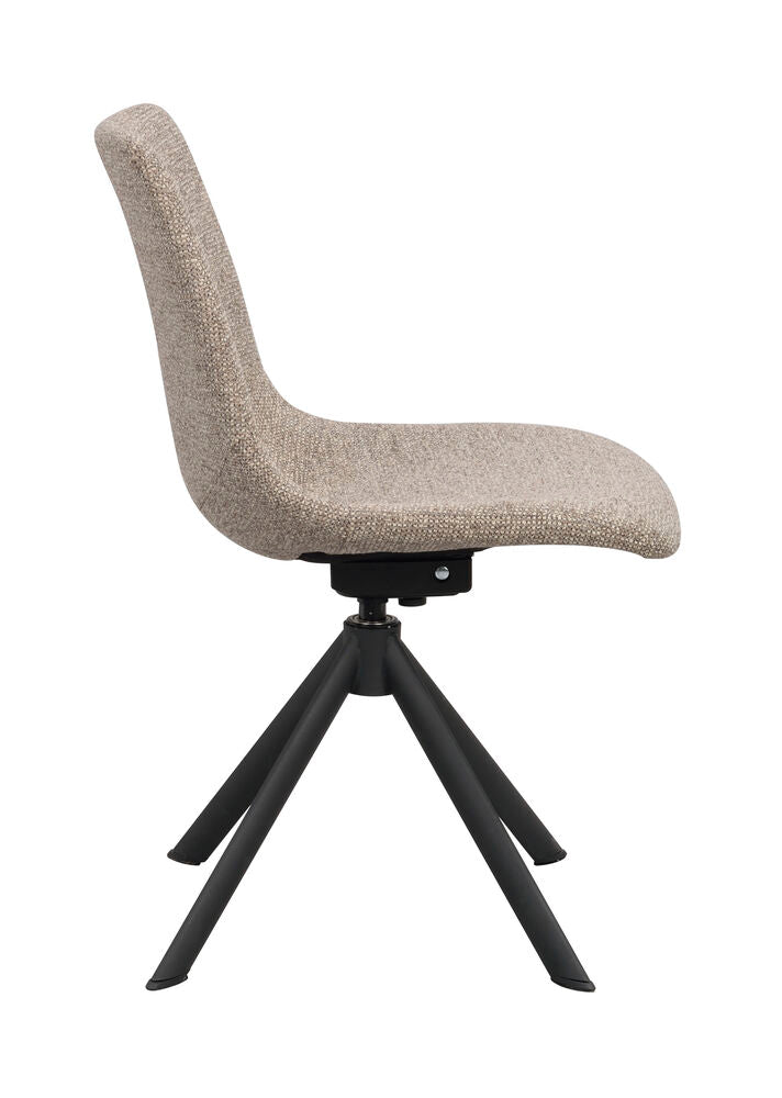 Dunmore-tuoli tumman beigellä kangasverhoilulla ja mustilla metallijaloilla.
