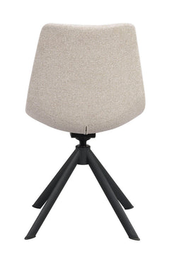 Dunmore-tuoli vaalean beigellä kangasverhoilulla ja mustilla metallijaloilla.