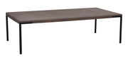 Korkeampi 40 cm Farrell-sohvapöytä ruskealla tammikannella ja mustilla upotetuilla metallijaloilla.