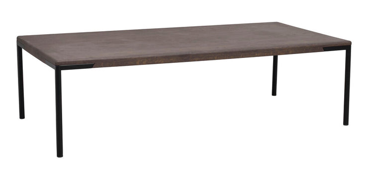 Korkeampi 40 cm Farrell-sohvapöytä ruskealla tammikannella ja mustilla upotetuilla metallijaloilla.