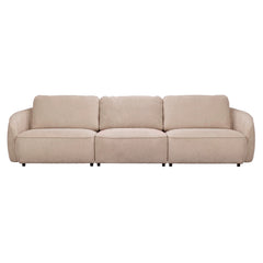 Vaalean beige Norris 4h -sohva Anna 2-kankaalla ja mustilla 5 cm korkeilla jaloilla.