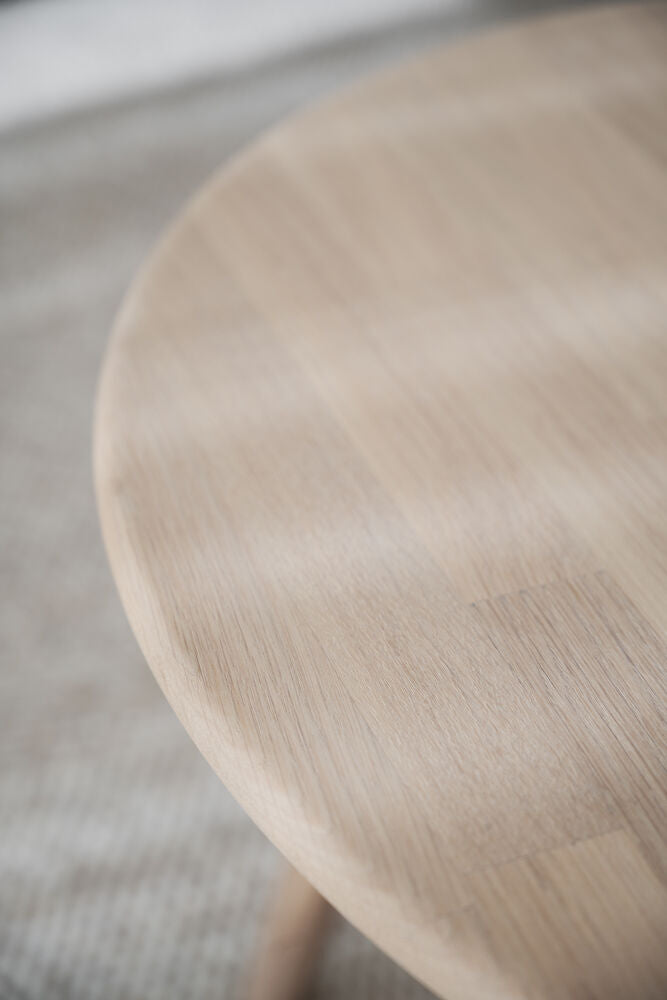Kuvassa näkyy Tompkins-sohvapöydän tammipintaa valkotammenvärisenä.