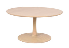 Valkotammenvärinen Hobart-sohvapöytä. Kannen halkaisija 90 cm.