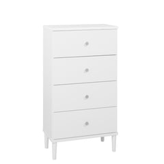 Tuomi-laatikosto, valkoinen alumiininvärisillä vetimillä.