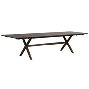 Tummanruskea Calverton-ruokapöytä 230 x 95 cm jatkolevyillä jatkettuna. Pituus kahdella jatkolevyllä 320 cm.