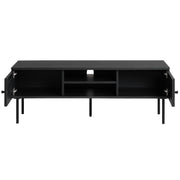 Pensacola-tv-taso, musta. Tason ovissa on yksityiskohtana polyrottinki. Mustat metallijalat.