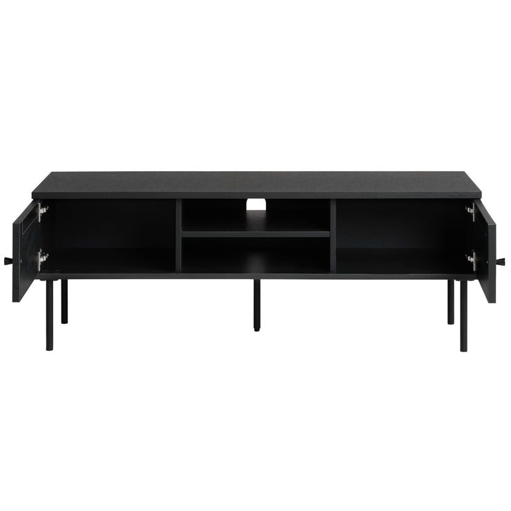 Pensacola-tv-taso, musta. Tason ovissa on yksityiskohtana polyrottinki. Mustat metallijalat.