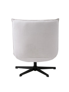 Fraser-lepotuoli, valkoinen Chenille-kangasverhoilu ja musta ristikkojalka.