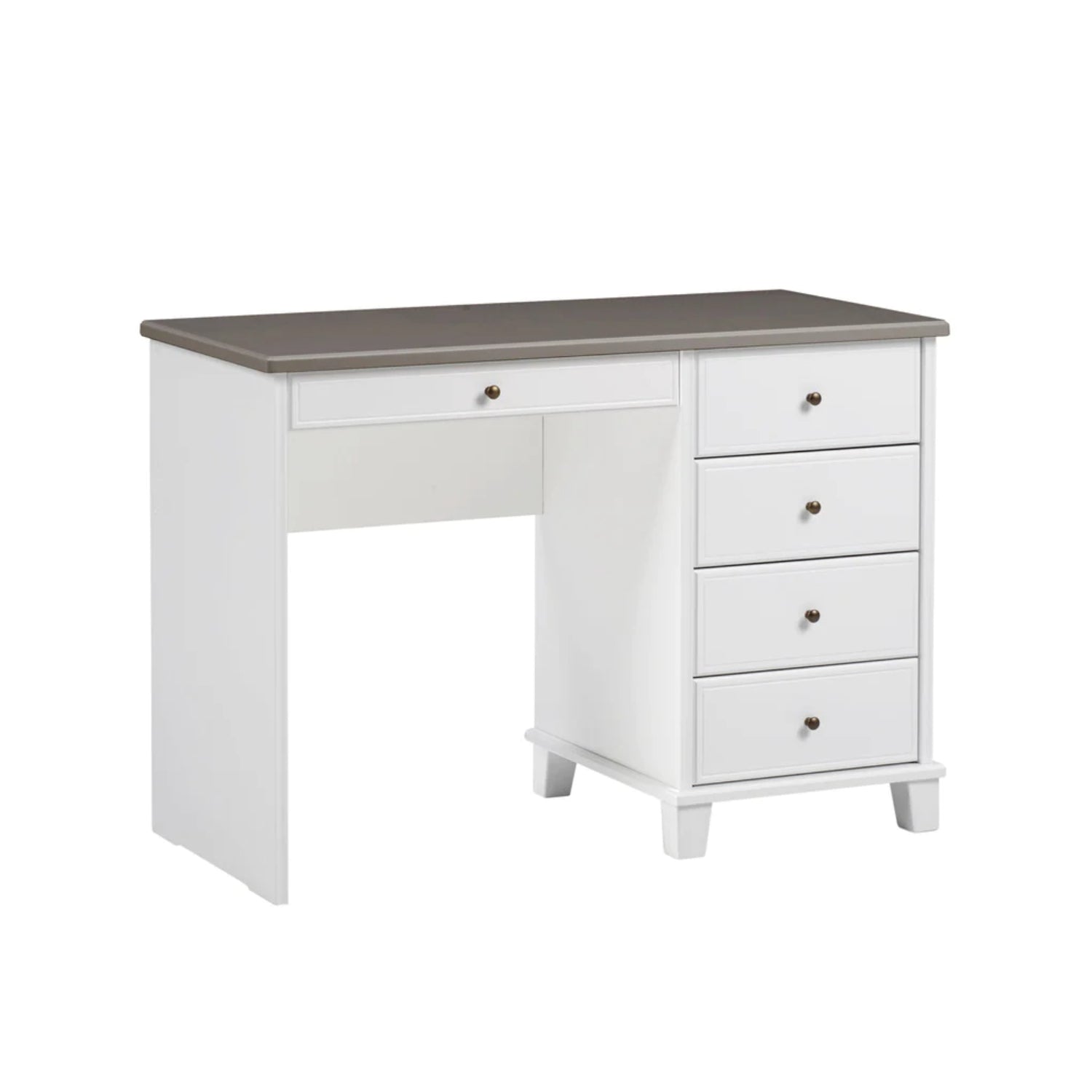 Valkoinen Aada-kirjoituspöytä harmaalla kannella.