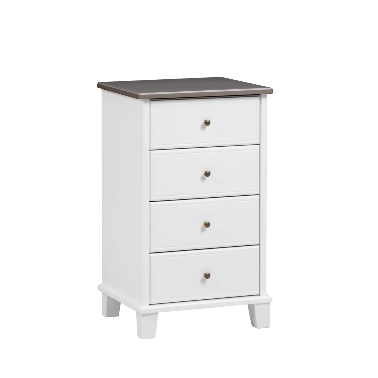 Valkoinen Aada-lipasto harmaalla kannella.