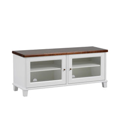 Valkoinen Aada tv-taso ruskealla kannella.