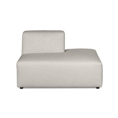 Alma-avopääty. Verhoiltu vaalealla Minco 2 -kankaalla. Mustat muovijalat.