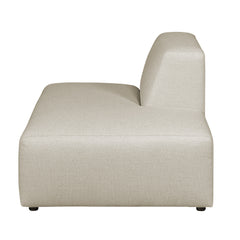 Alma-avopääty. Verhoiltu beigenvärisellä Minco 30-kankaalla. Mustat muovijalat.