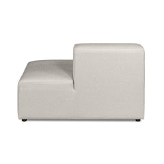 Alma-avopääty. Verhoiltu vaalealla Minco 2 -kankaalla. Mustat muovijalat.