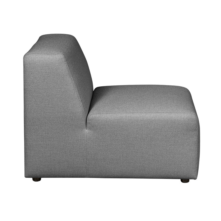 Alma-moduulisohvan keskiosa 70 cm. Kangasverhoiltu harmaalla Minco 16 -kankaalla. Mustat muovijalat.