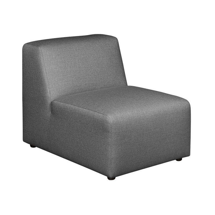 Alma-moduulisohvan keskiosa 70 cm. Kangasverhoiltu harmaalla Minco 16 -kankaalla. Mustat muovijalat.