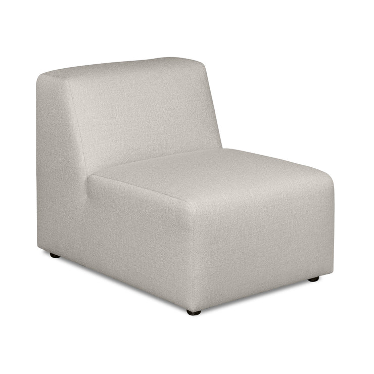 Alma-moduulisohvan keskiosa 70 cm. Kangasverhoiltu vaalealla Minco 2 -kankaalla. Mustat muovijalat.