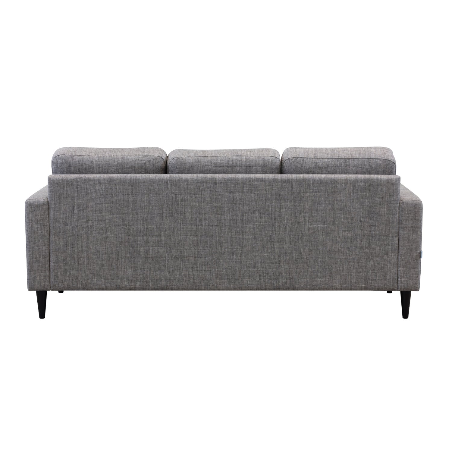 Ancona L 3FS -divaanisohva vasemmanpuoleisella divaanilla. Sohva on verhoiltu harmaanruskealla Tuuru Basic 489 -kankaalla ja siinä on mustat puujalat.