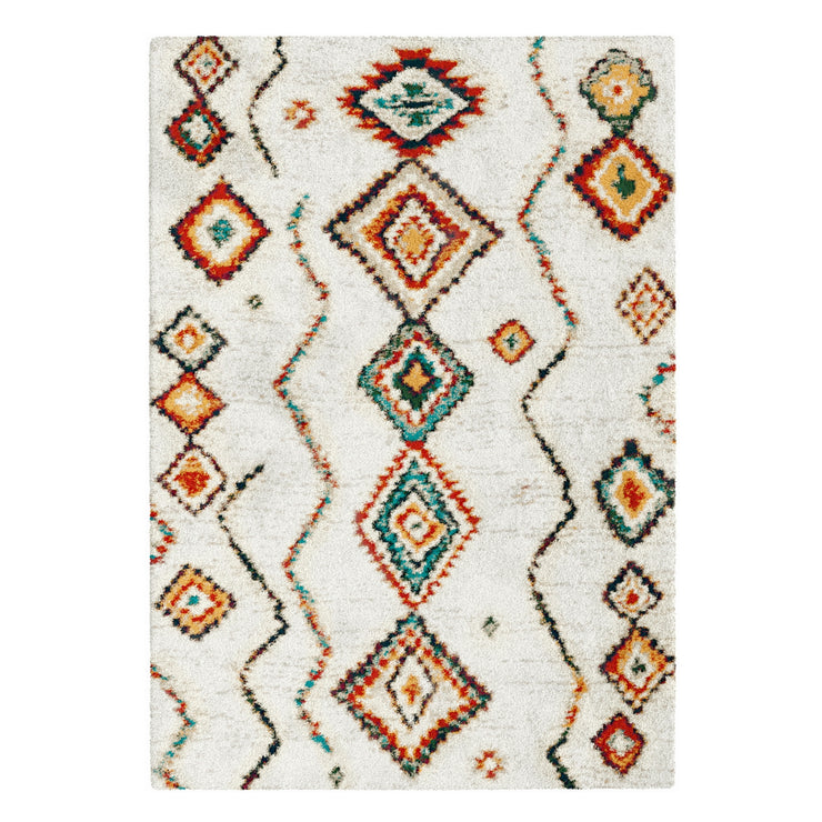 Valkoinen Andi-matto värikkäillä kuvioinneilla.