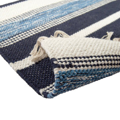 Lähikuvassa Arne-puuvillamatto, sininen kuosi.