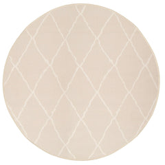 Bukleepintainen Carlos-matto pyöreänä, beige valkoisilla salmiakkikuvioilla.