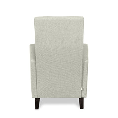 Claudia-lepotuoli vaaleanharmaalla Suma 17 -kankaalla ja wengen värisillä puujaloilla.