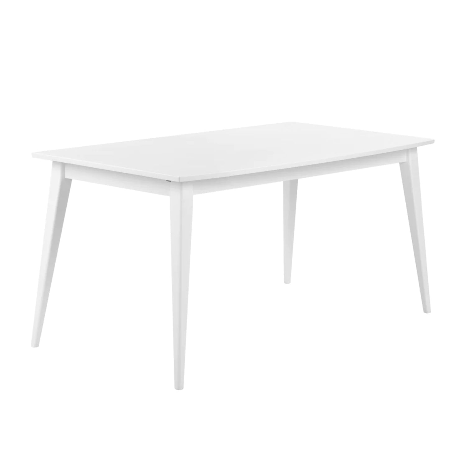 Deco-ruokapöytä 160 x 90 cm kokonaan valkoisena.
