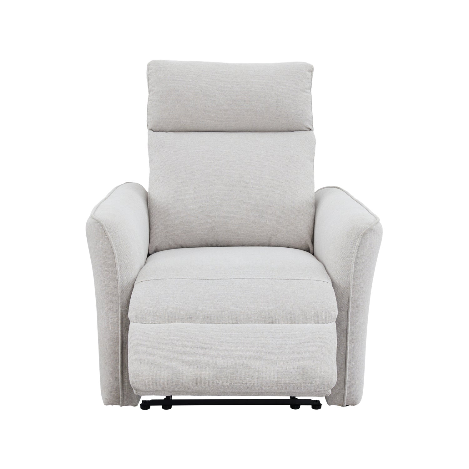 Dover-mekanismituoli beigellä kangasverhoilulla. Recliner-tuolin jalkarahi nousee ylös ja selkänojan saa laskettua taakse. 