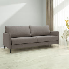 Duo Plus -vuodesohva harmaanruskealla Austin 04 -kangasverhoilulla ja wengen värisillä puujaloilla.