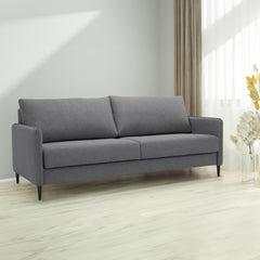 Duo Plus -vuodesohva tummanharmaalla Austin 19 -kangasverhoilulla ja wengen värisillä puujaloilla.