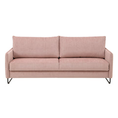 Duo Plus -vuodesohva roosanvärisellä Madras 503 -kangasverhoilulla ja mustilla metallijaloilla.