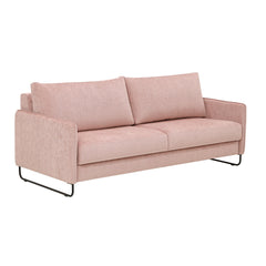 Duo Plus -vuodesohva roosanvärisellä Madras 503 -kangasverhoilulla ja mustilla metallijaloilla.