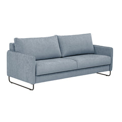 Duo Plus -vuodesohva sinisellä Madras 94 -kangasverhoilulla ja mustilla metallijaloilla.