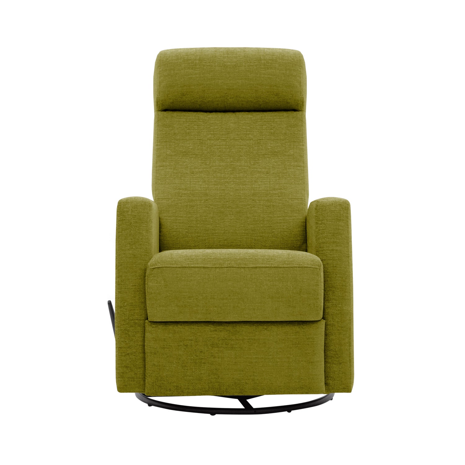 Elise-reclinertuoli oliivinvärisellä Otaru 626 -verhoilukankaalla. Elise-lepotuoli on malliltaan siro ja kapea reclinertuoli pyörintä- ja keinuntamekanismeilla.