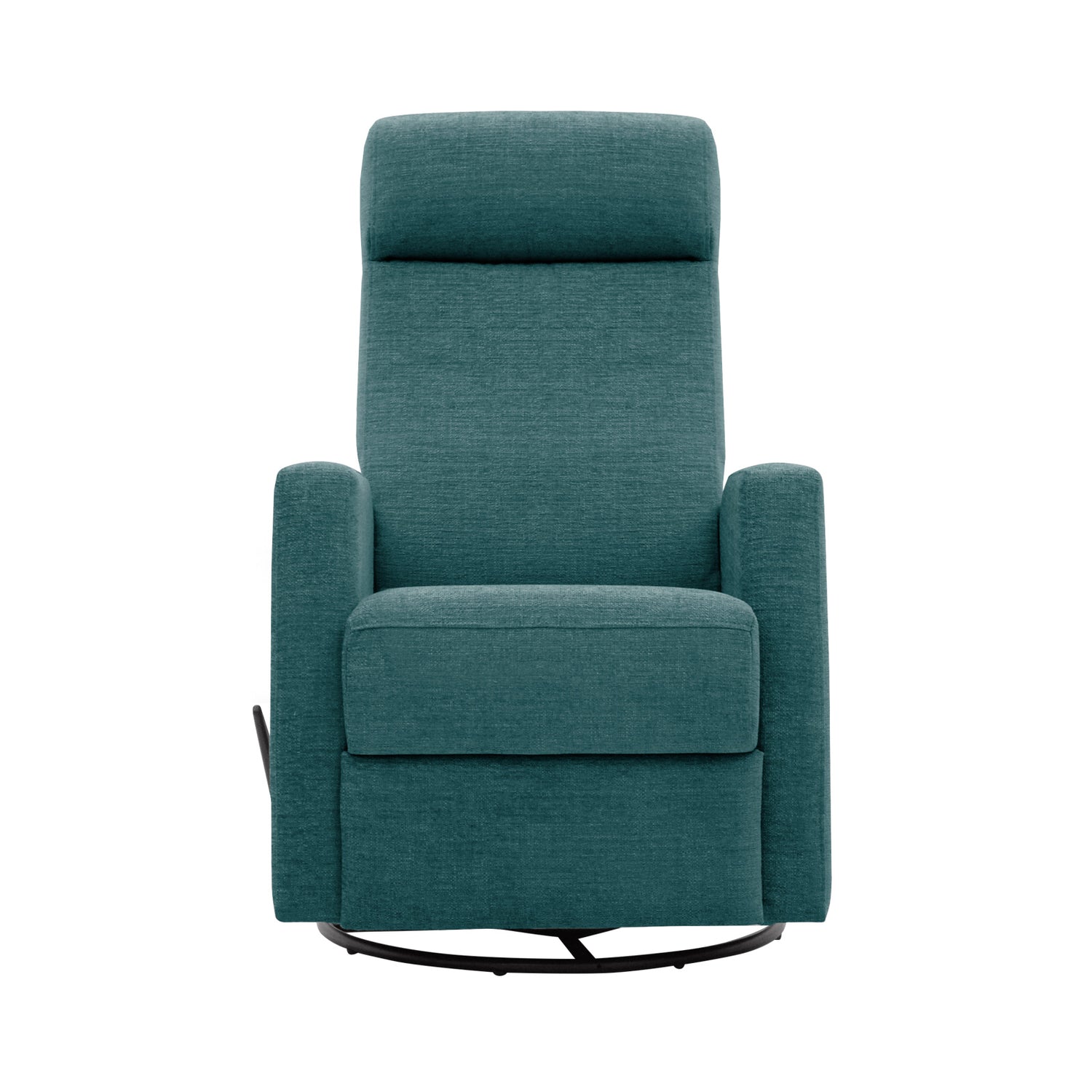 Elise-reclinertuoli turkoosilla Otaru 629 -verhoilukankaalla. Elise-lepotuoli on malliltaan siro ja kapea reclinertuoli pyörintä- ja keinuntamekanismeilla.