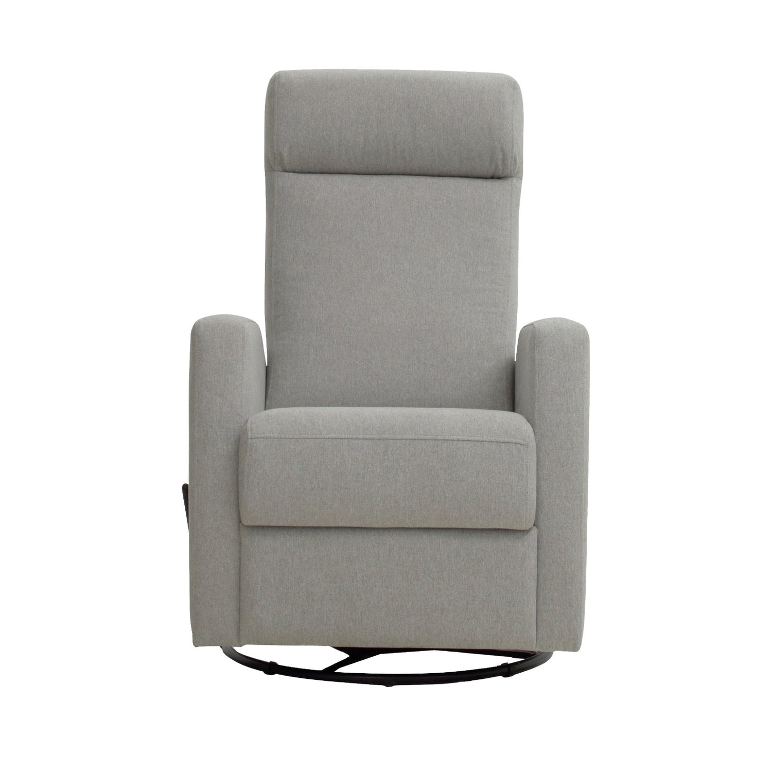 Elise-reclinertuoli vaaleanharmaalla Genova 84 -verhoilukankaalla. Elise-lepotuoli on malliltaan siro ja kapea reclinertuoli pyörintä- ja keinuntamekanismeilla.