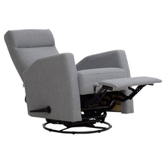 Elise-reclinertuoli harmaalla Genova 88 -verhoilukankaalla. Kuvan lepotuolissa on mekanismi avattuna, jolloin selkänoja kallistuu ja jalkarahi nousee. Mekanismiominaisuuksia käytetään kuvassa näkyvällä kahvalla.