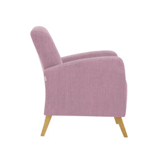 Fanni-nojatuoli roosan värisellä Naomi 324 -verhoilukankaalla ja luonnonvärisillä tammijaloilla.