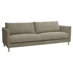 3-istuttava 232 cm Halla-sohva hiekanvärisellä Vogue 02 -kankaalla. Luonnonväriset 14 cm pyöreäkartiopuujalat.